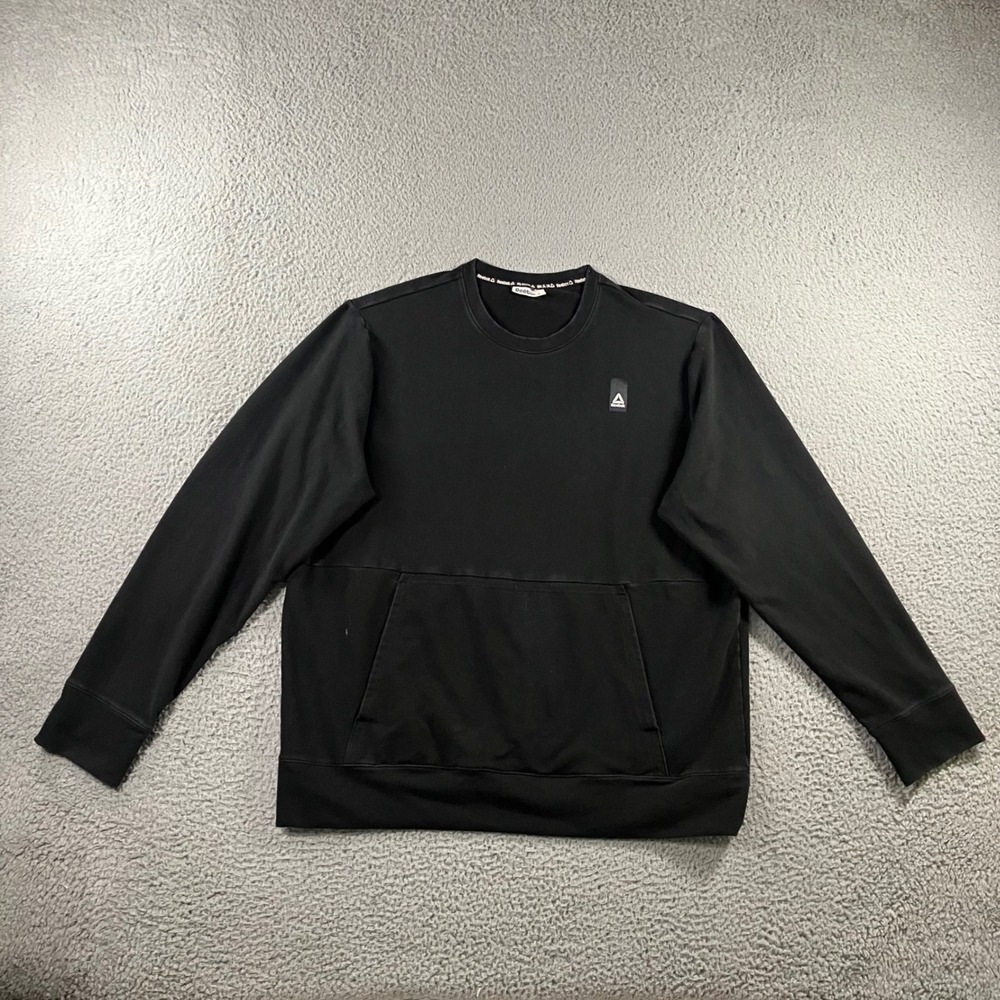Reebok Sweatshirt Mens 2XL Black Athletic Crewneck Kangaroo Pocket Pullover